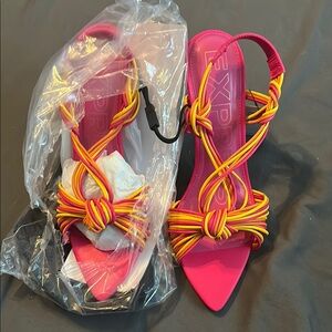 Express Women's Pink and Yellow Strappy Sandals